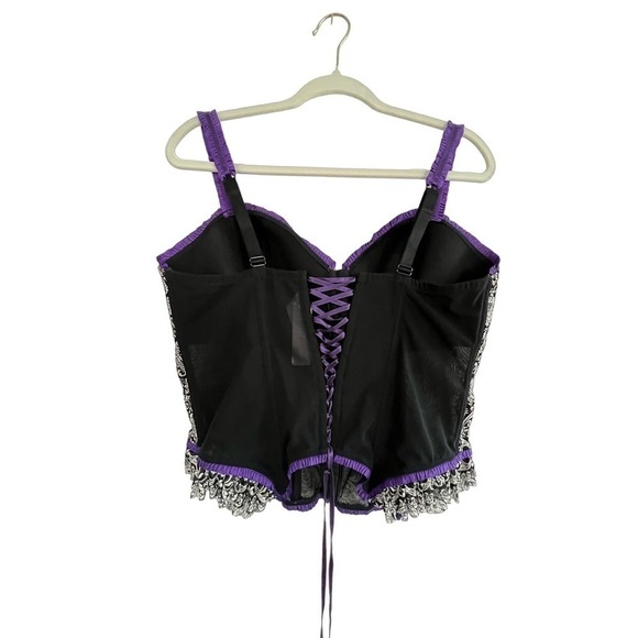 NWT Cacique Corset Lace up Back Size 18 / 20 Goth, Cottage Core Black and Purple - Picture 4 of 8